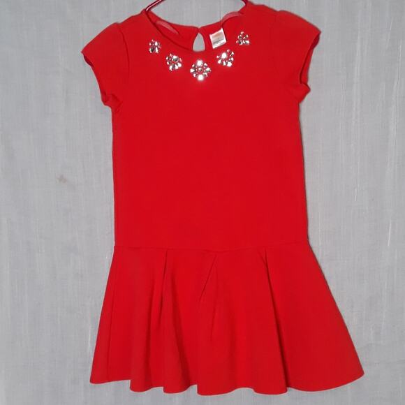 Gymboree Girls 8 Dress Drop Waist Red Orange Rhinestone Neck Line - Picture 2 of 5
